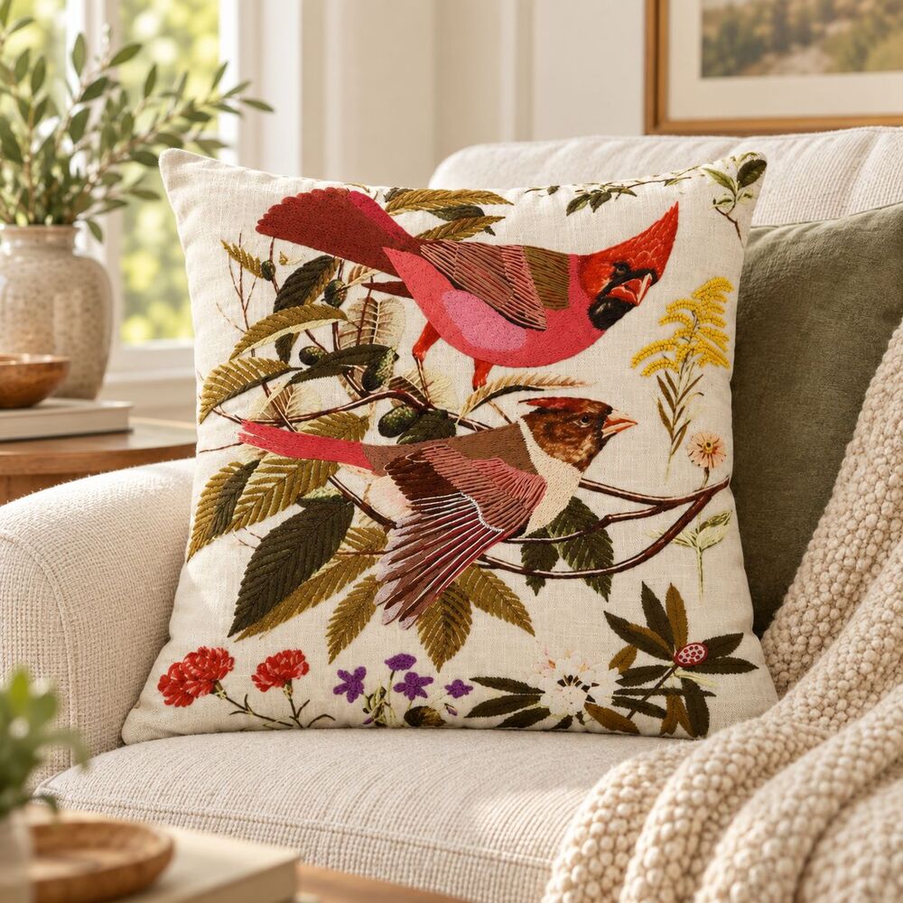 1 PCS Floral Bird Embroidered Cushion Cover Square Throw Pillow Case Home 291368